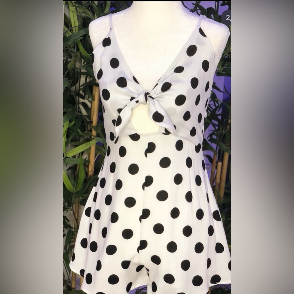 White Polka Dots romper. New without tags